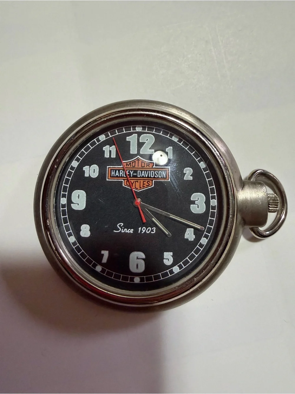Harley-Davidson Black Analog Pocket Watch with Leather Strap Holder